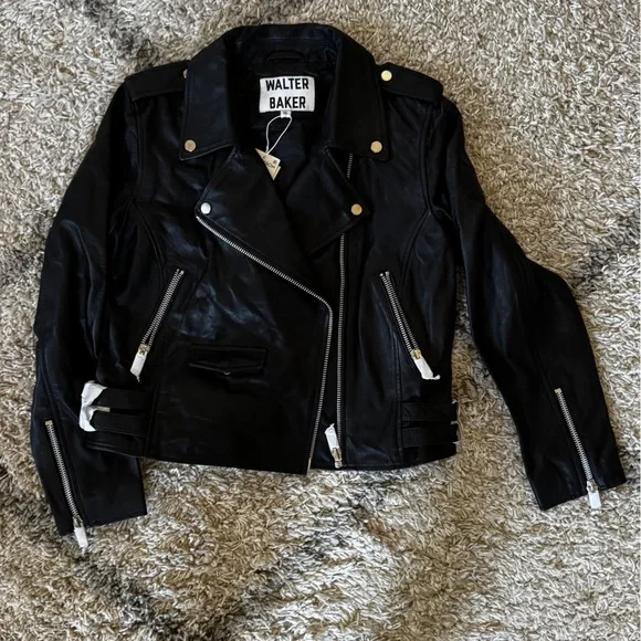 Walter Baker Black Moto Leather Jacket - Picture 7 of 12